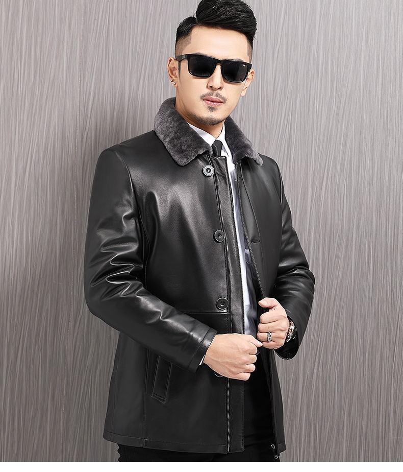 

Men's Leather Winter Jacket Men Natural Wool Fur Coat Male Genuine Sheepskin Luxury Warm Jackets Plus Size Chaqueta Y1682, Black