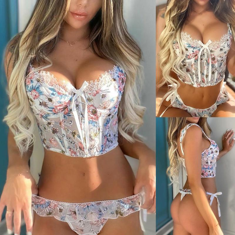 

2021 New Women Lingerie Corset Lace Underwire Women Lace Bra Sets Racy Muslin Sports Bra Underwear Sports Underwear Tops, White