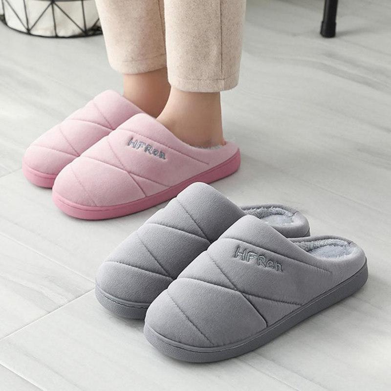 

Women Plus Size Indoor Slippers Warm Plush Soft Sole Lovers Winter Home Floor Shoes Anti-slip Femlae House Floor Slides HFRT, Rubber red