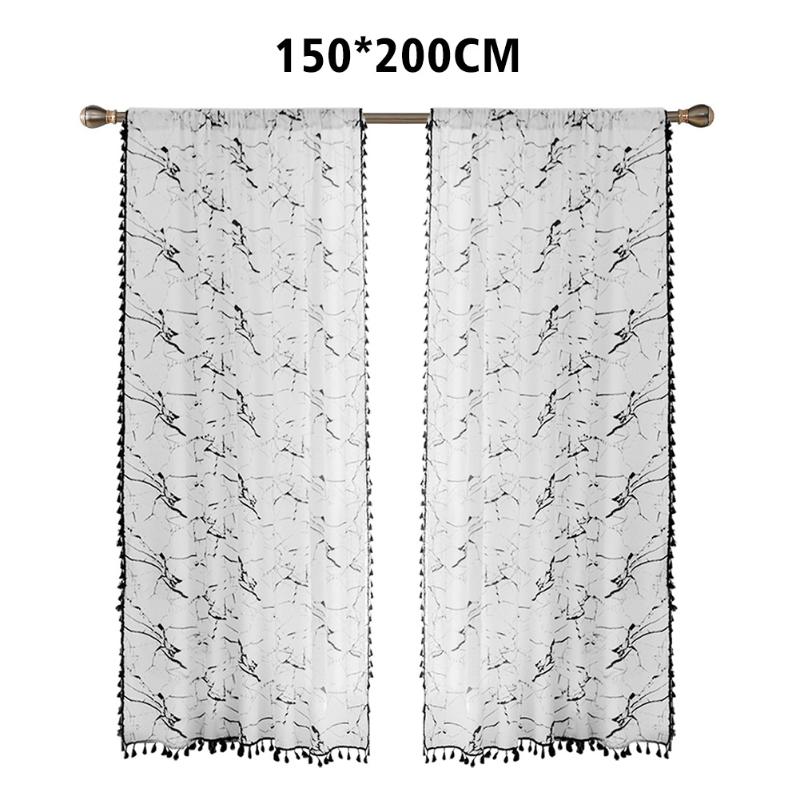 

2pcs Home Semi Shading Living Room Farmhouse Style Window Curtains Hall Drapes Darkening Extra Long Marble Tassel Cotton Blend