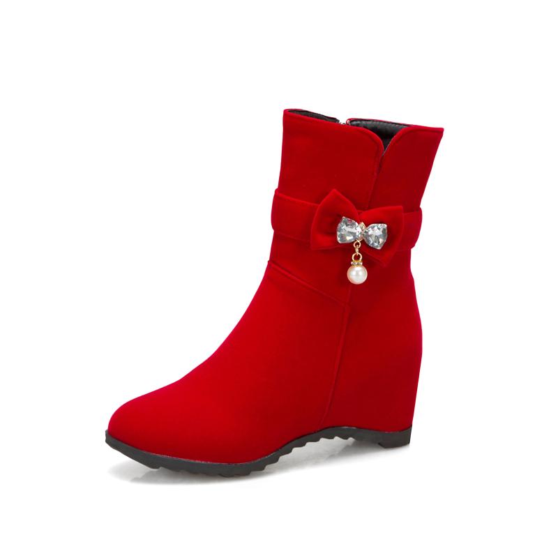 

Women's Mid Calf Boots Boots-Women Crystal Winter Footwear Shoes Luxury Designer Round Toe High Heel 2020 Rhinestone