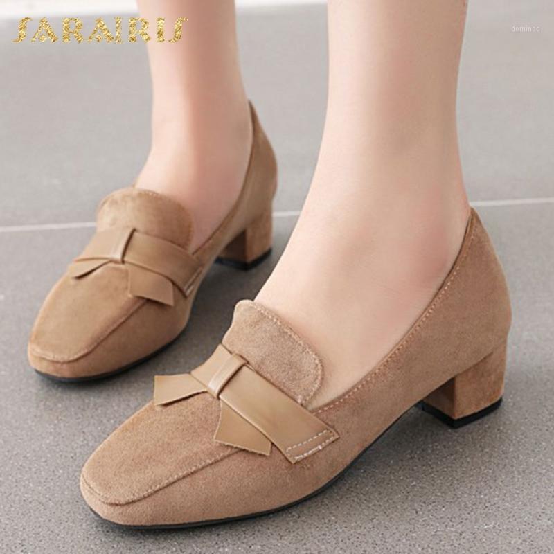 

SARAIRIS 2020 Big Size 43 Chunky Heels Vintage Bow Tie Office Lady Spring Pumps Shoes Women1, Beige