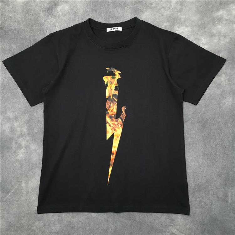 

2021 New Luxury Man Fire Neil Thunderbolt Hip Shirt Skateboard Parkour Street Cotton T-shirts Top N194 83HL