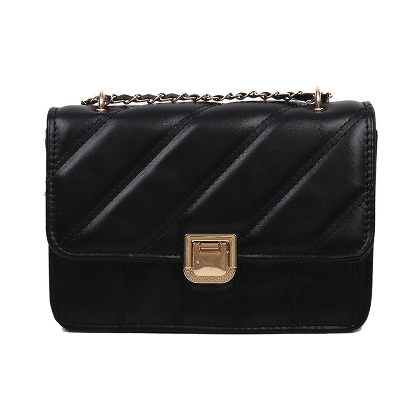 

2021 New Women Fashion Pu Leather Versatile Messenger Shoulder Bag Chain Square Handbag, Black