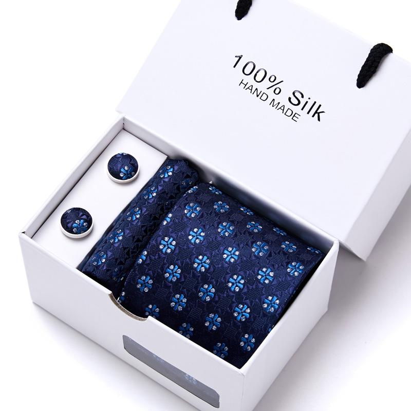 

Bow Ties Gift Box Packing Men Brand Floral Necktie Pocket Square Wedding Men's Neck Silk Tie Set Cufflinks Handkerchief