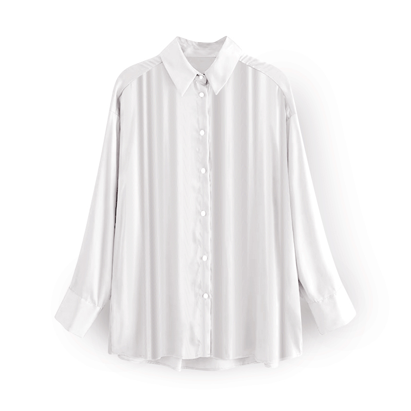 

2021 New Long Female Sweater Collar Turned Down Office Ladies Shirt Loose Color Pure Satin Shirts 8EYC, Pink