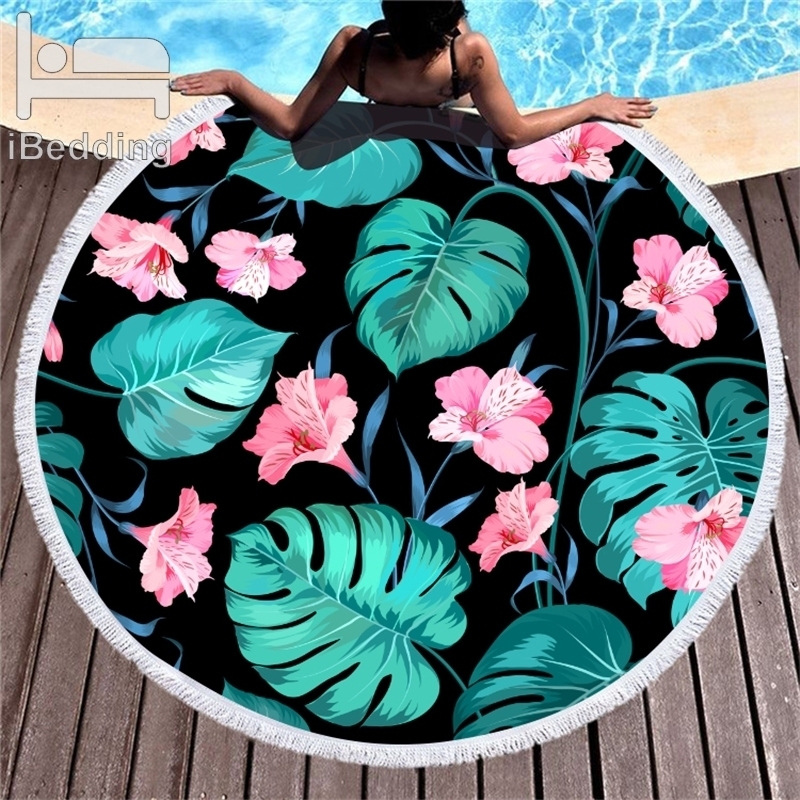 

Tropical Plants Printed Large Round Beach Towel For Adult Yoga Mats Microfiber With Tassels Thick 150cm Cloth Big Beach Towels Y200429