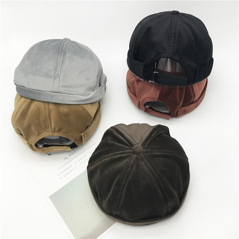 

Thin Velvet Beret New Hip-hop Eaves Curling Gupai Men Women Outdoor Personality Street Dance Landlord Hat Tide Section No Brim, Black