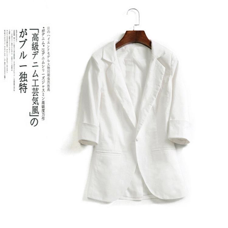 

Women Linen Blazer Slim Solid 2021 Autumn New Breathable Linen Blend Long Sleeve Blazer Women Three Quarter Sleeve, White