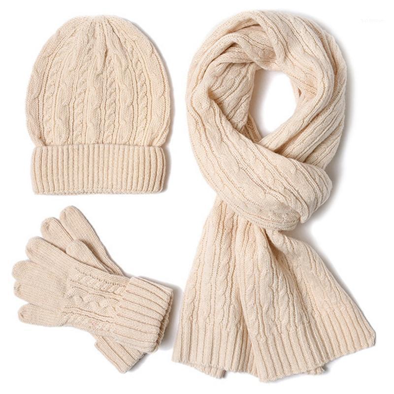 

Warm 3-Piece Set Autumn and Winter New Scarf Hat Gloves Affordable Solid Color1