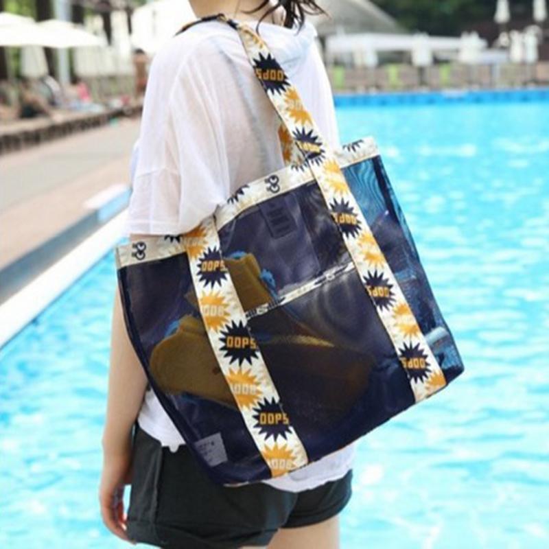 

Portable Mesh Shoulder Picnic Bag Travel Storage Bags Sunglass Cap Drink Storage Beach Tote Bag
