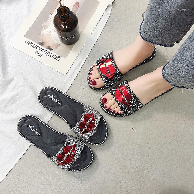 

New slippers for women in 2020 summer red lips rhinestone fashion outdoor wear slip leisure trend Korean shoes1, 1831