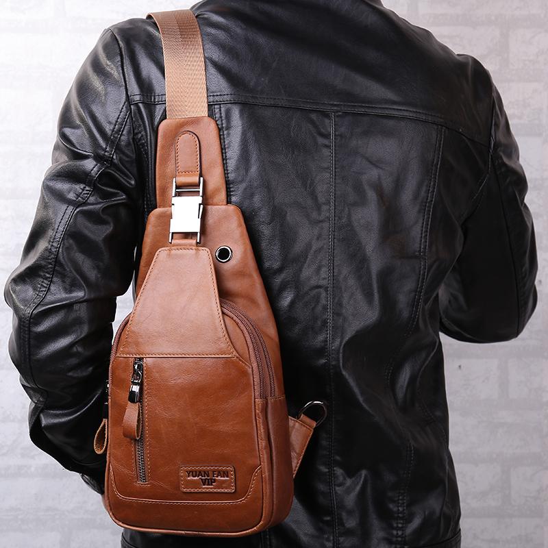 

Genuine Leather Men's Messenger Sling Chest Pack Shoulder Bag Crossbody Casual Travel Bag Cowhide Male Handbag Sport Trend 2020, Sky blue