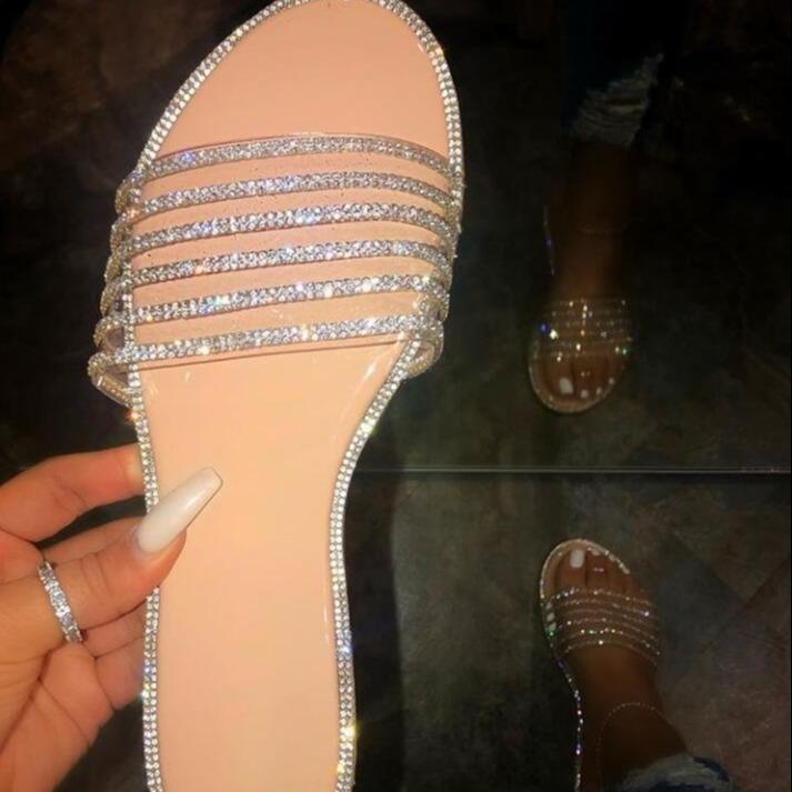 

Shoes Low Slippers Casual Slipers Women Glitter Slides Big Size Luxury 2021 Jelly Summer Rubber Square heel Fashion Rome PU