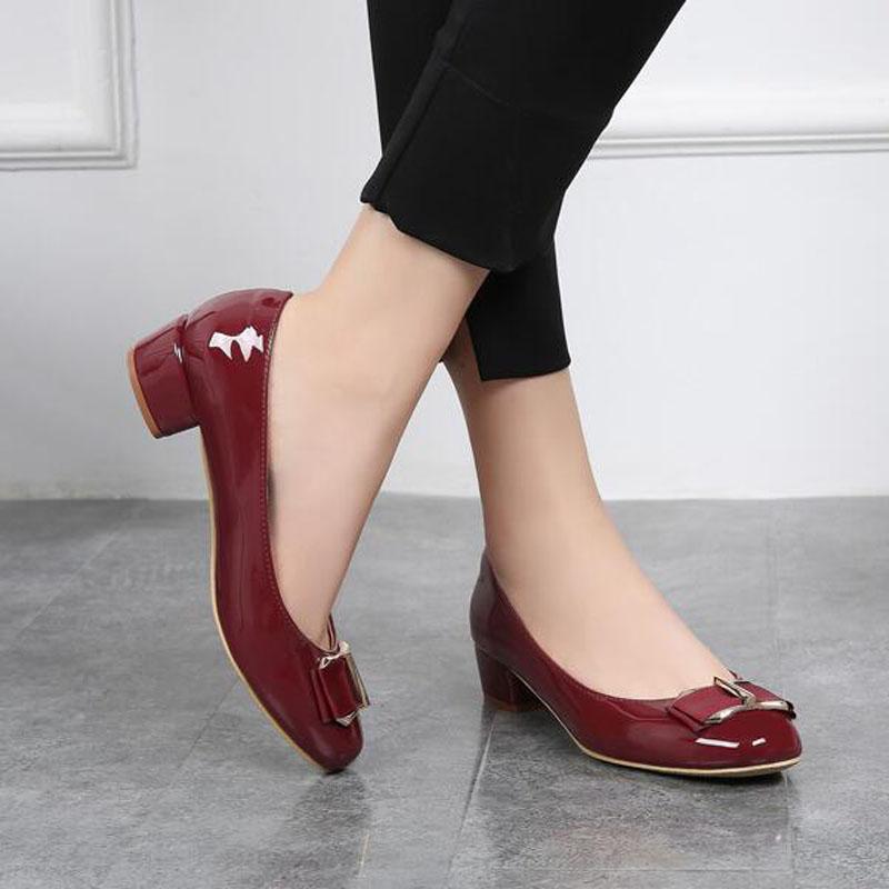 

Big Size 31~41 Occupation Patent Leather Pumps Women Round Toe Metal decoration Shoes Female High Heels Shoes Woman Spring 20201, 0.6cm black