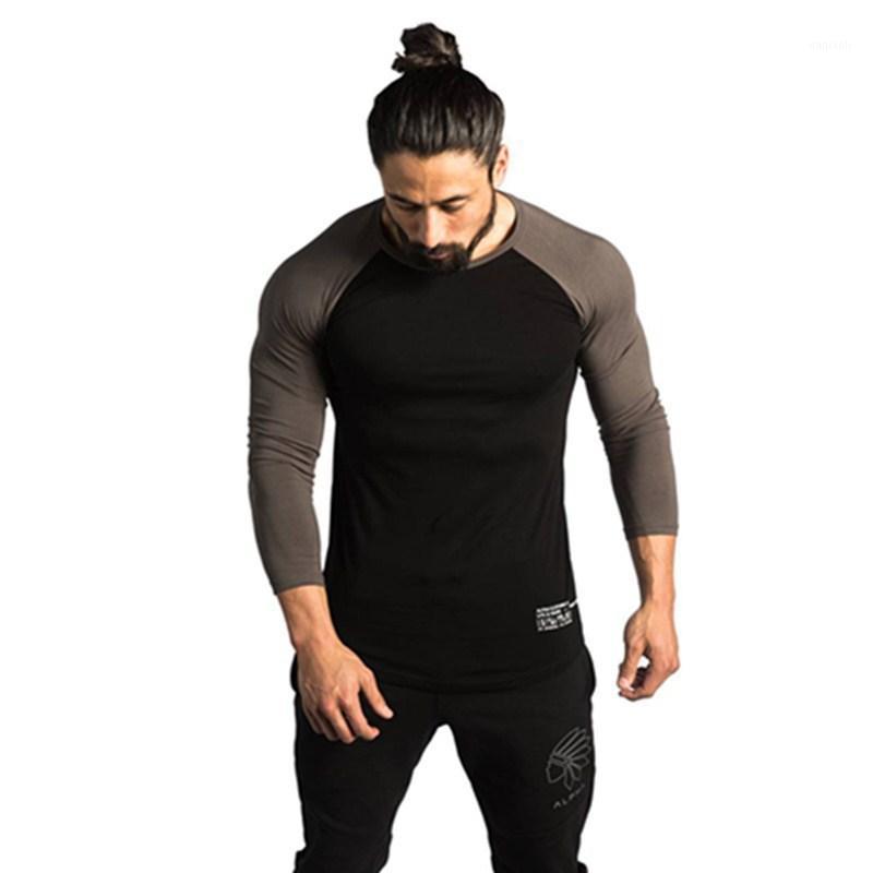 

New Compression Sports Gym Fitness Long-Sleeved T-shirt Men's Slim Running Training Wear Three-Quarter Workout Breathable Sleeve1, Black light grey