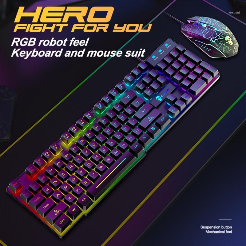 

Keyboard Mouse Combos T6 Rainbow RGB Multi Backlight USB Wired Gaming Pad Set Kit Silent 2400DPI For PS4 PS3 PC1