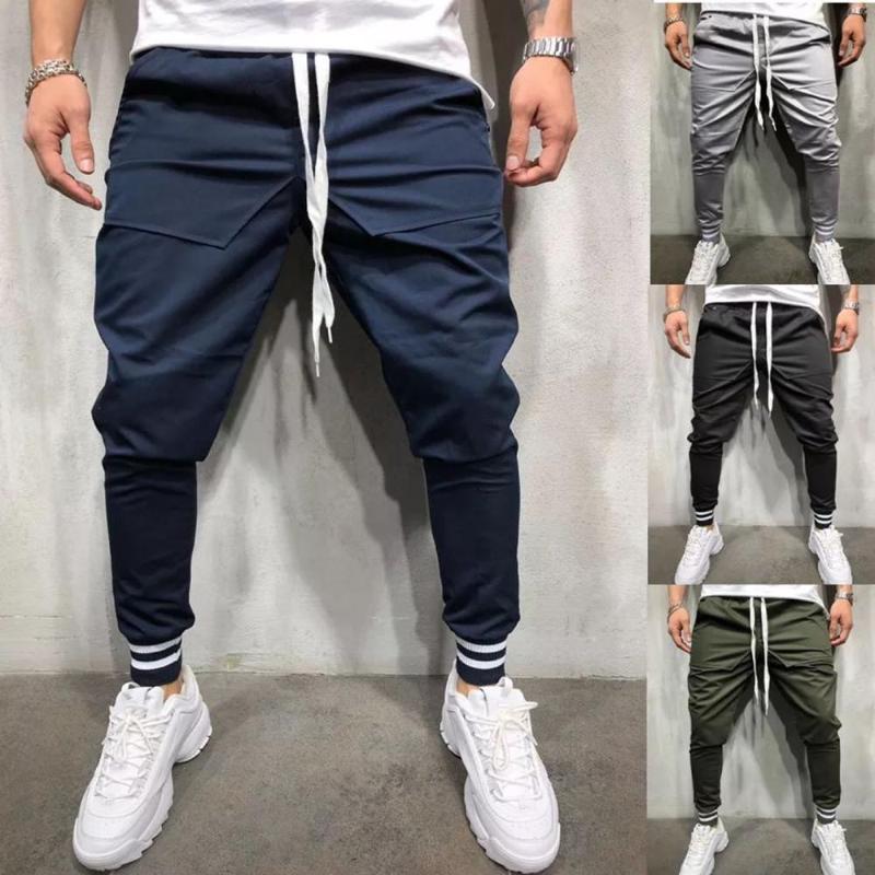 

Men's hip-hop style stitching casual pants Men's Jogging Pants Muscle Fitness Casual Slim Stretch Running Trousers, Black