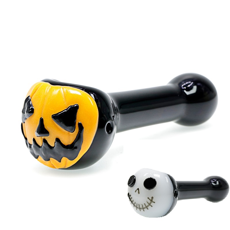 

Halloween Glass Pipe Skull 4 inches Thickness Swirl Stripe Tobacco Hand Pipes