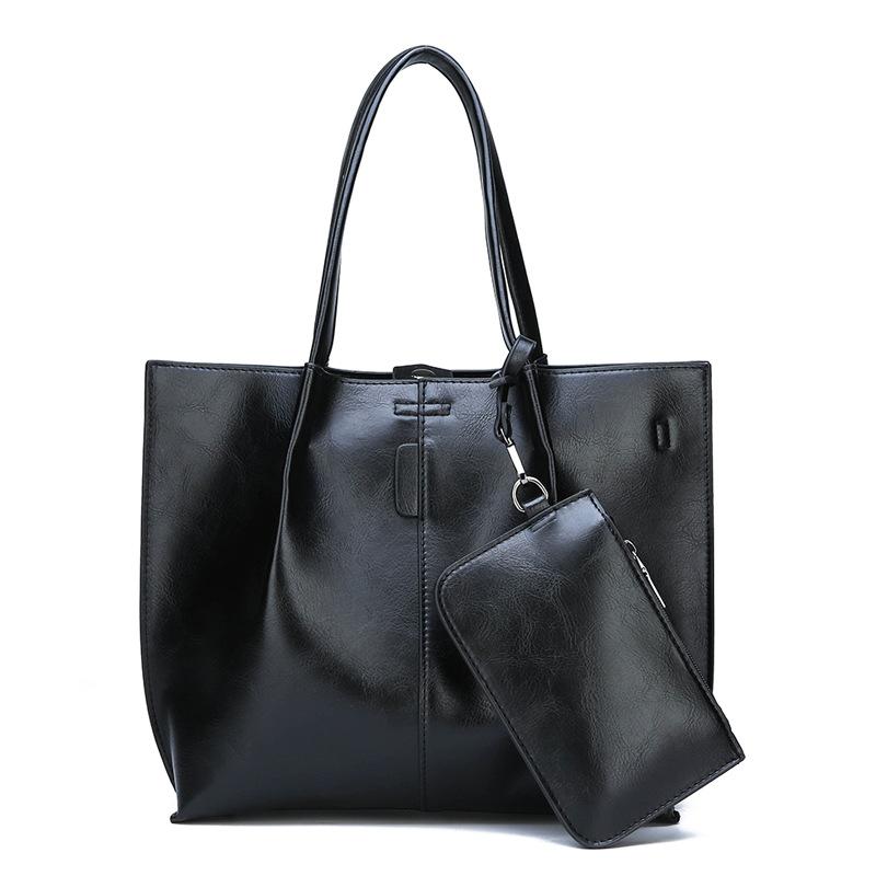 

New style women's bag Pu solid color shoulder bag, Black