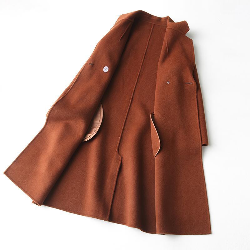 

2020 autumn Winter jackets Women Pure Handmade cashmere 100% solid colour wool coats women cashmere trenchcoat long overcoat1, Red
