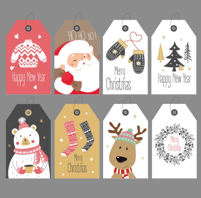 

Christmas hanging cards painted paper tags cartoon snowman elk Santa Claus design Christmas tree decorative labels cards 500PCS