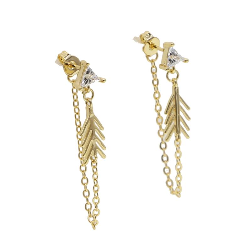 

Dangle & Chandelier Gold Cz Leaf Feather Earring 2021 Trendy Fashion Women Charm With Tassel Chain Triangle Paved Jewelry