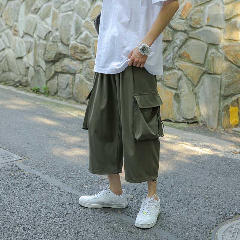 

Men' Casual Cropped Trousers Summer New Japanese Straight Wide Leg Pants Loose Casual Beam Pants1, Black