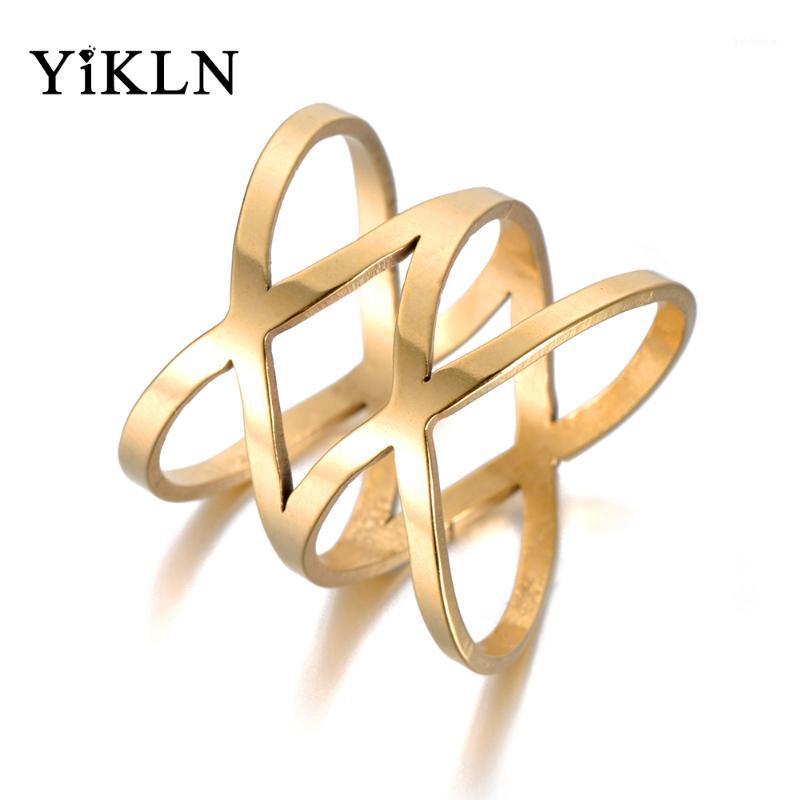 

YiKLN Hollow Double X Shapae Anniversary Rings Gold Color Stainless Steel Wedding Ring Jewelry For Women Christmas Gifts R181211