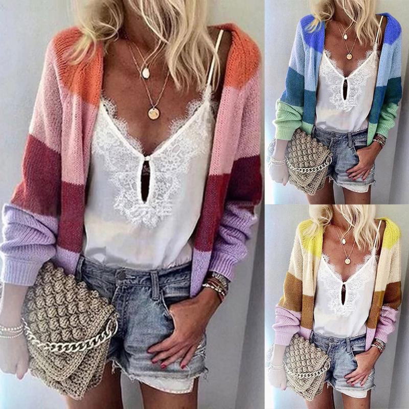 

Womens Long Sleeve Open Front Chunky Warm Cardigans Multi-Color Knitting Sweater Blouses