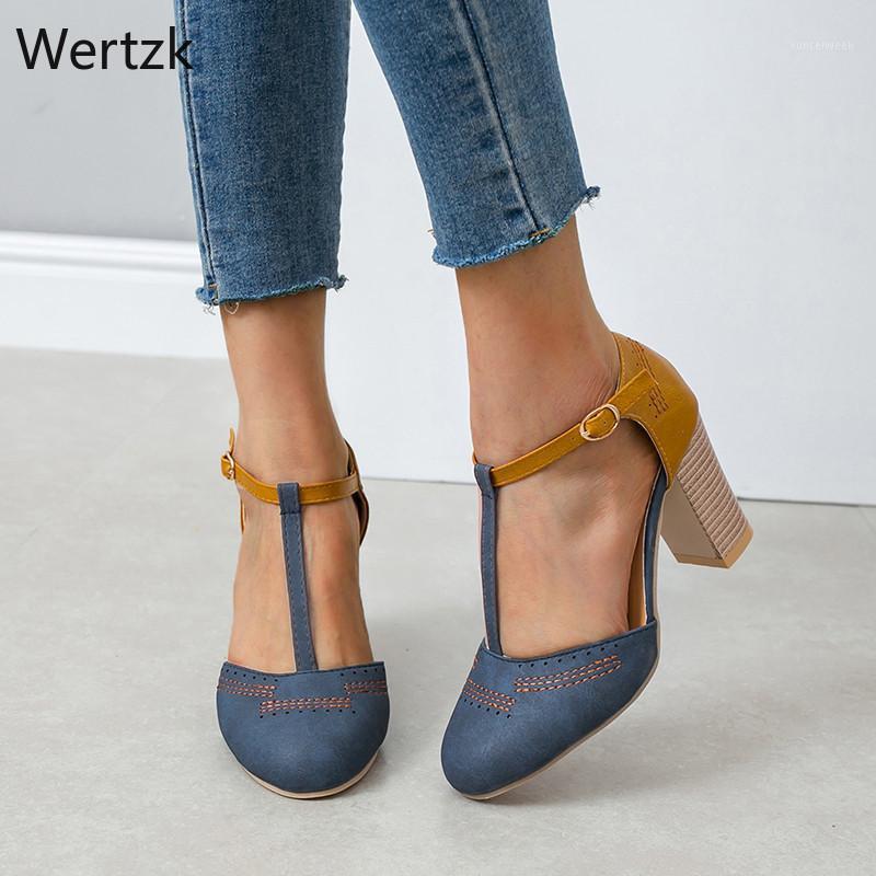 

Summer Women Pumps Square Heel High Shoes Ladies Platform Round Toe T-tied Wedding Dress Mujer Luxury Zapatos Blue Shoes B3951, Gray
