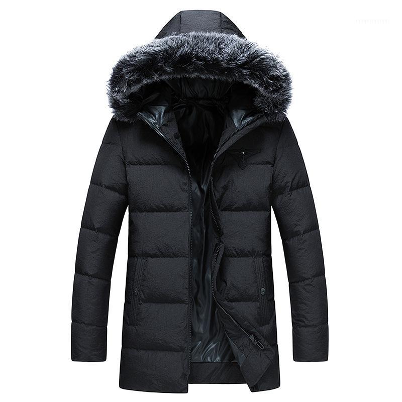 

Winter 90% White Duck Down Jacket Coat For Men Fur Collar Warm Zipper Pocket Thickening Hooded Men's Long Coat Doudoune Homme1, Black