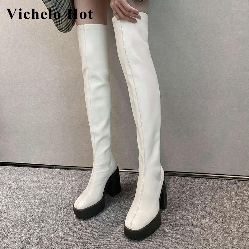 

Vichelo Hot platform round toe super high heel stretch boots onlinestar recommend catwalk mature lady over-the-knee boots L30, Black
