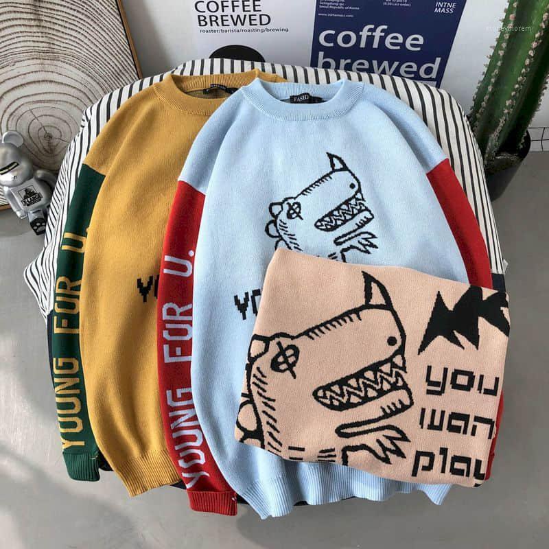 

Round neck men's sweater autumn winter youth male clothing Korean loose knitted sweater student man High street handsome1, 8722 khaki