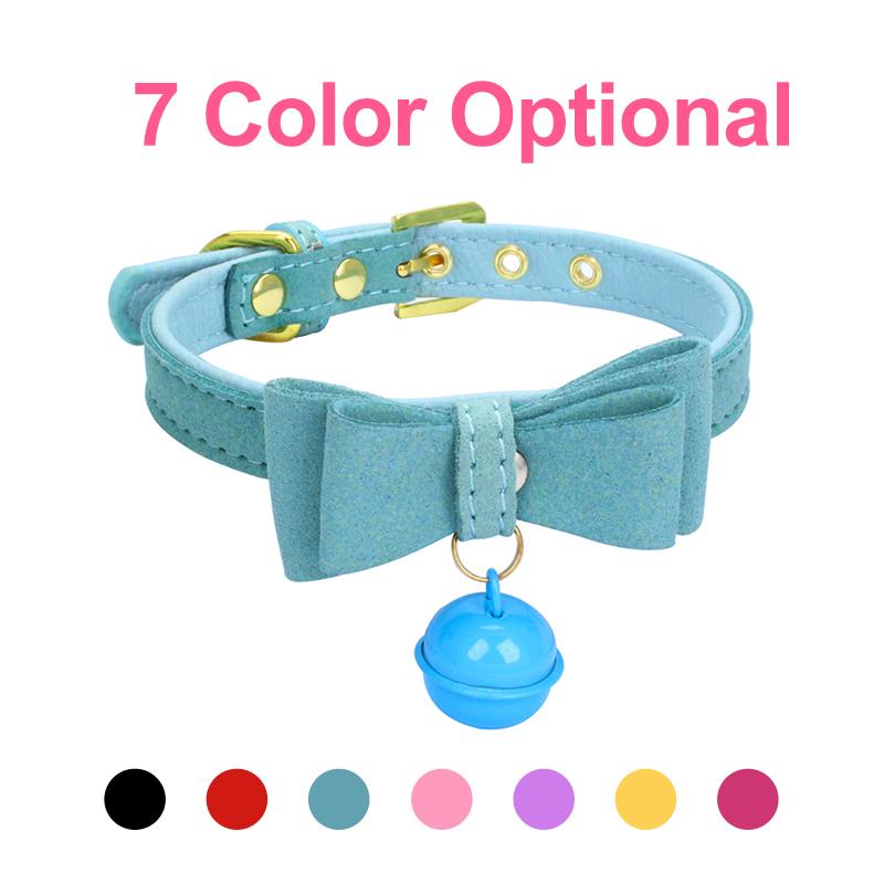 

Dumb Face Pet Dog Cat Collars Suede And PU Fabric Personalized Dogs Collar Leather Bell Bowknot Soft Comfortable Cat Neck Strap