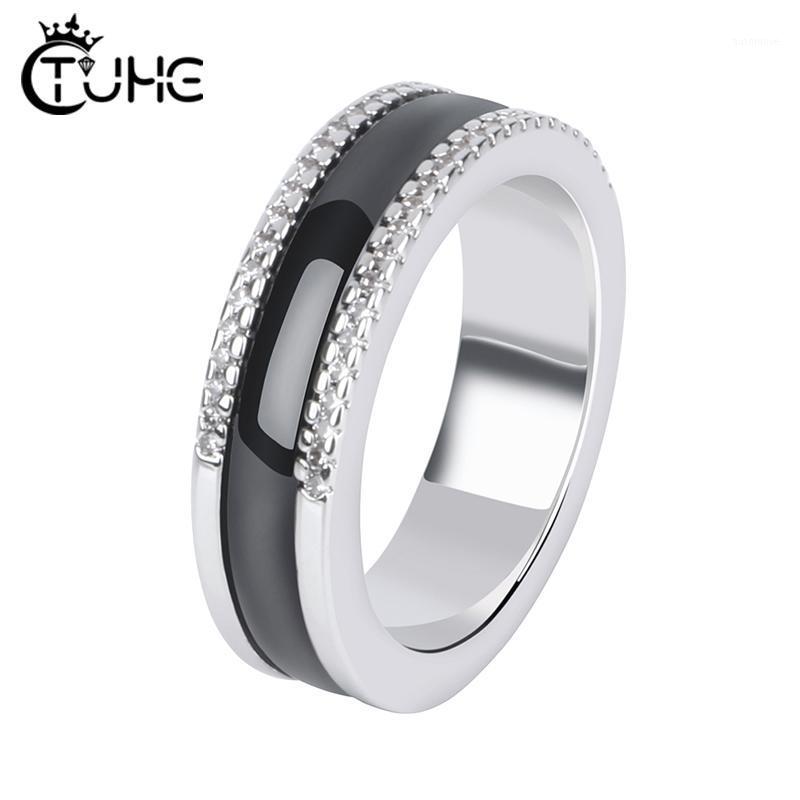 

Two Row CZ Crystal Women Rings Never Fade Black White Ceramic Healthy Jewelry Women Jewelry Gift1