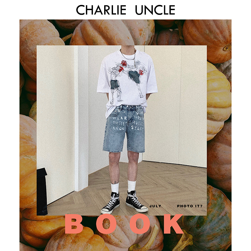 

2021 New Black Summer Hand-painted Small Daisy Loose-fitting Print Short Sleeve Shirt Man 25OZ, White