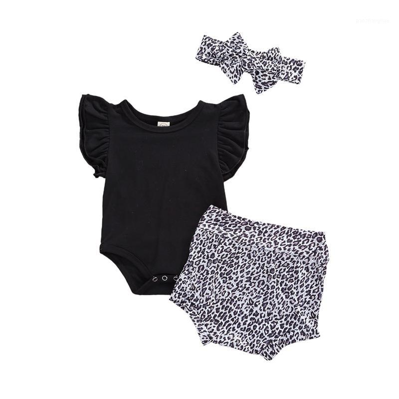 

Cute Summer Infant Toddler Baby Girls Outfit Cotton Short Sleeve Bodysuit+Leopard Print Shorts Headband Sets 3pcs1, As pic