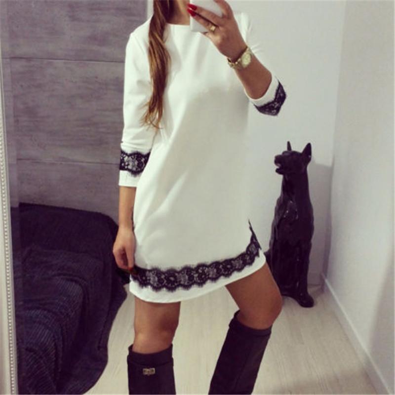 

Women Casual O-Neck Dress Women Lace Dress Ladies Party Tunic Mini, As photo show