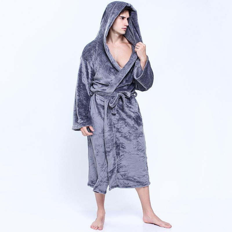

Long Robes Warm Winter Men Bathrobe Ankle-Length Coral Fleece Kimono Robe Lovers Couple Nightgown Flannel Bath Gown Sleepwear, Black style 1