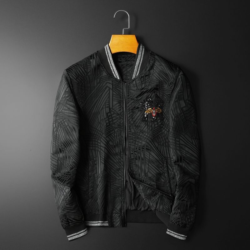 

High Quality Stripe Men Club Outfit Spring Fall Luxury Jacquard Embroidered Vintage Black Men's Jacket B6wg