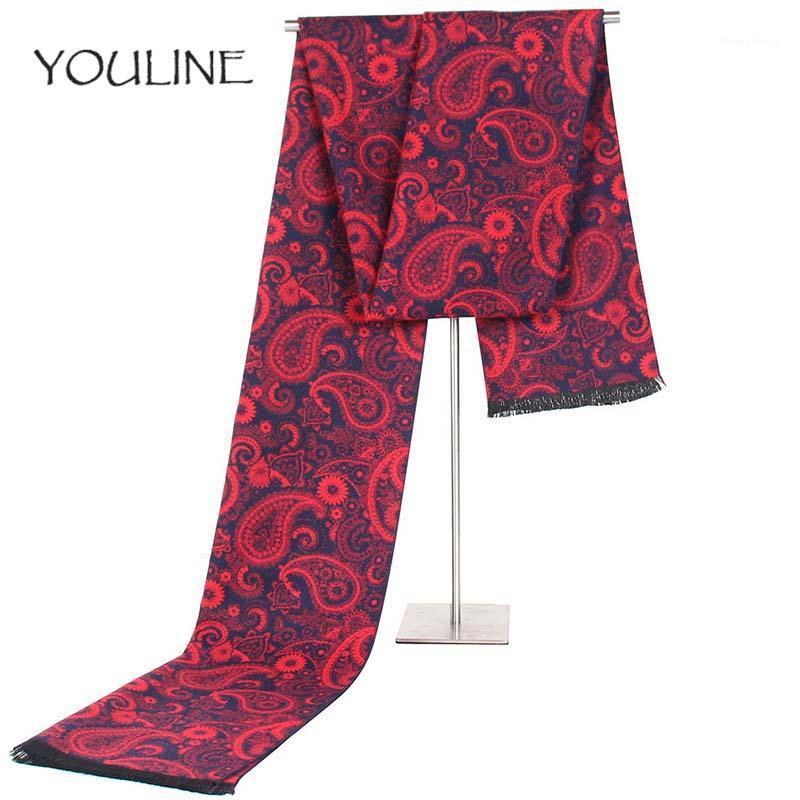 

YOULINE Black Red Long Scarves For Men Fashion Accessories Male Pure Silk Scarf Cravat Winter Flowers Pattern Scarf 180*35cm1