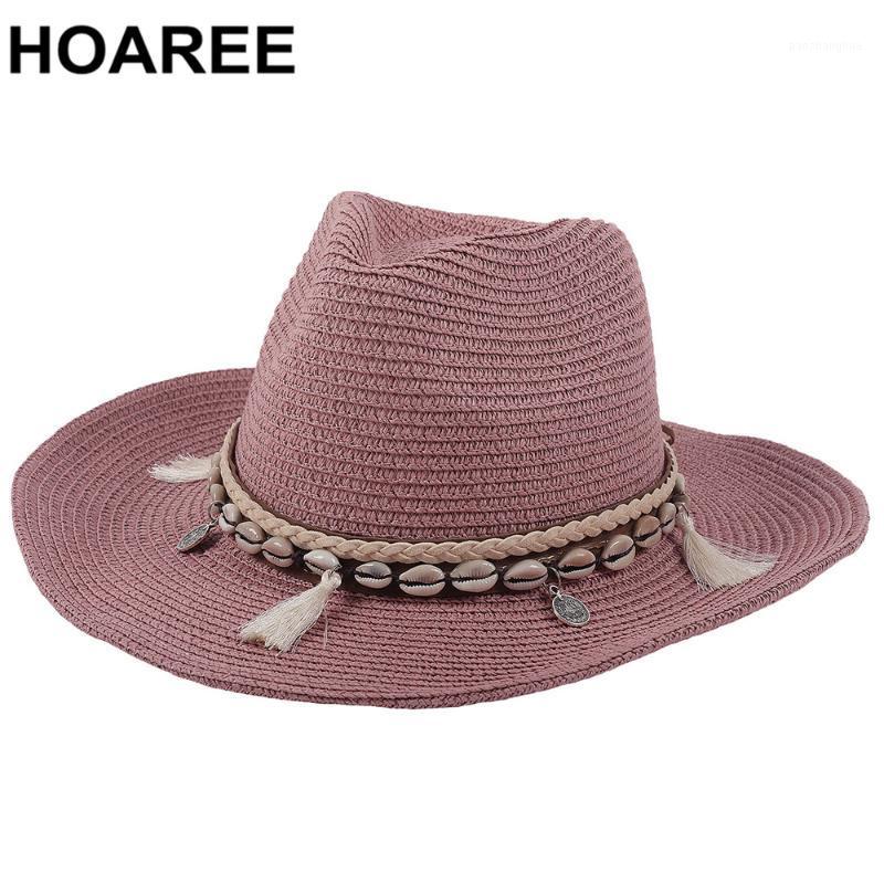 

Women Purple Sun Hat Shell Decorate Panama Summer Straw Ladies Sombrero Female UV Protection Womens Hats Wide Brim, Blue;gray