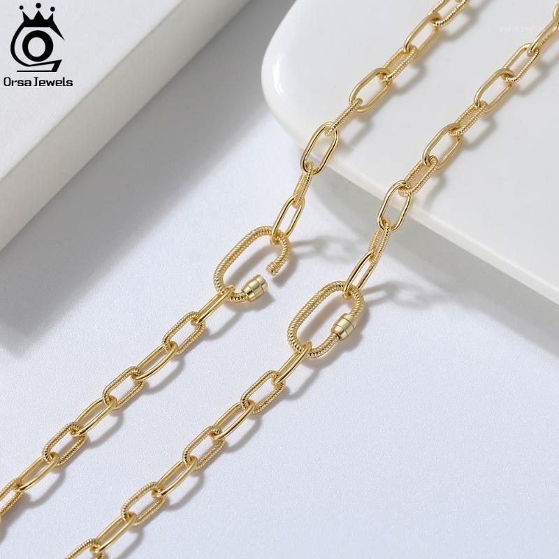 

Chains ORSA JEWELS 925 Sterling Silver Paperclip Chain Link Necklace 14k Gold Plated With Screw Lock For Women Men Jewelry Gifts SC50