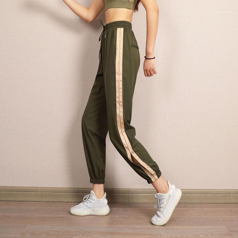 

Female plus size sports quick-drying pants loose yoga fitness nine points pants split feet breathable Striped Sweatpants1