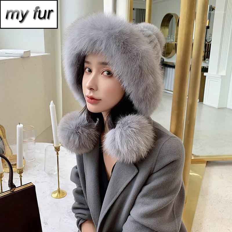 

2020 Winter Knitted Real Genuine Fur Pompoms Hats Women Beanies Solid Real Caps Party Fashion Fur Hat Skullies1, Coffee