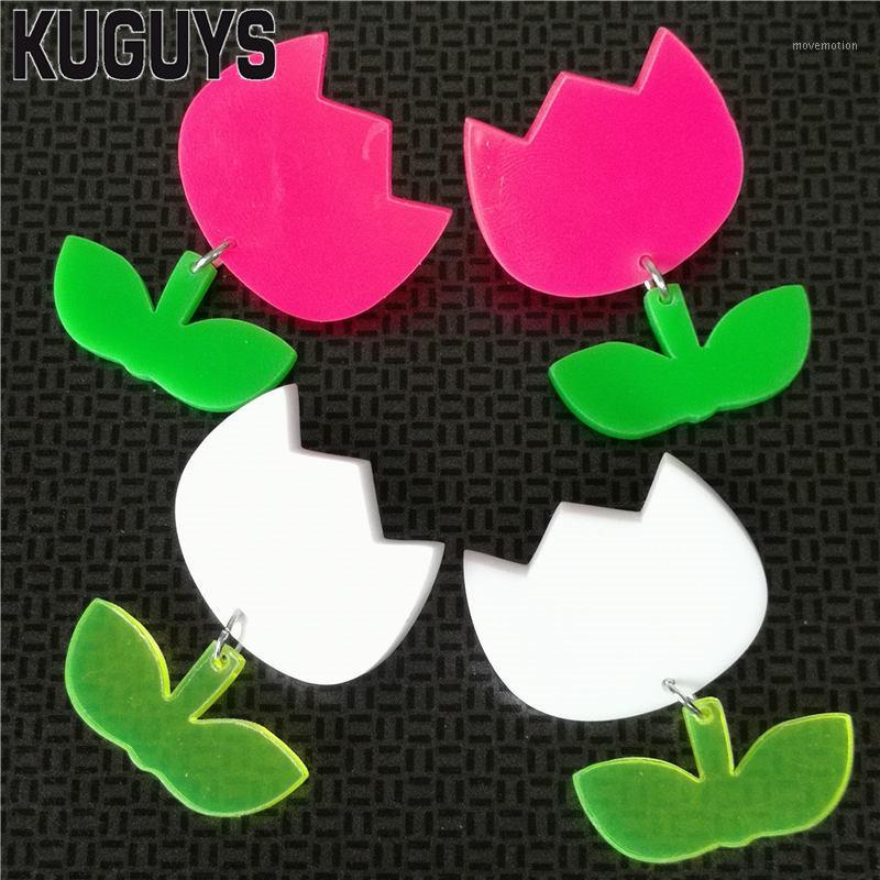 

KUGUYS Trendy Jewelry Plant Drop Earrings for Women Fashion Oorbellen White Hot Pink Flower Earring Pendientes Lovely Brincos1