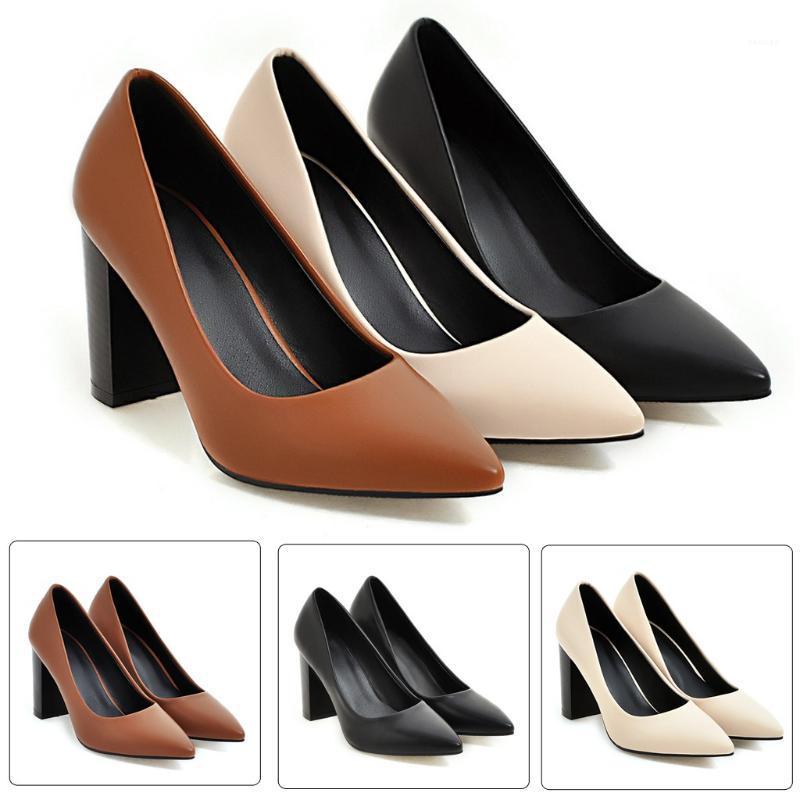 

SAGACE Ladies high heels Thick High Heel Pure Color Leather Pointed-toe Pumps Business Shoes Wedding Shoes Zapatos Mujer D61, Bw