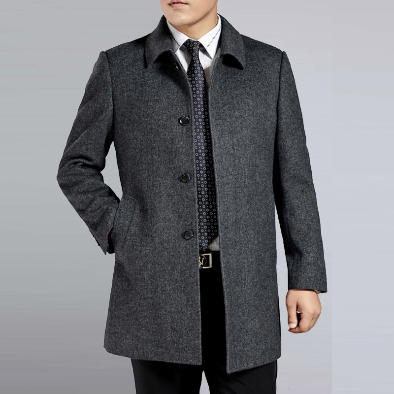 

2021 New Autumn Kashmir Mid-age Coat of Wool Thirty Men Men's Masculine Goal Turned Single Breasted Ln'outerwear 5P93, Thin lining black