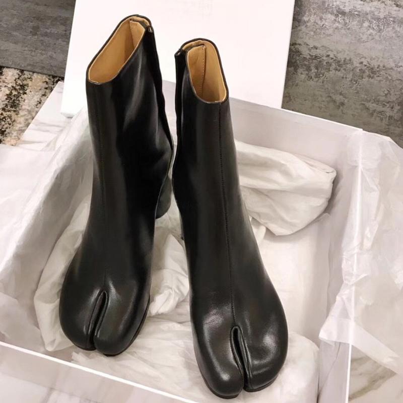 

Design Tabi Boots Split toe Chunky High Heel Women Boots Leather Zapatos Mujer Fashion Autumn Women Shoes Botas Mujer1, 01